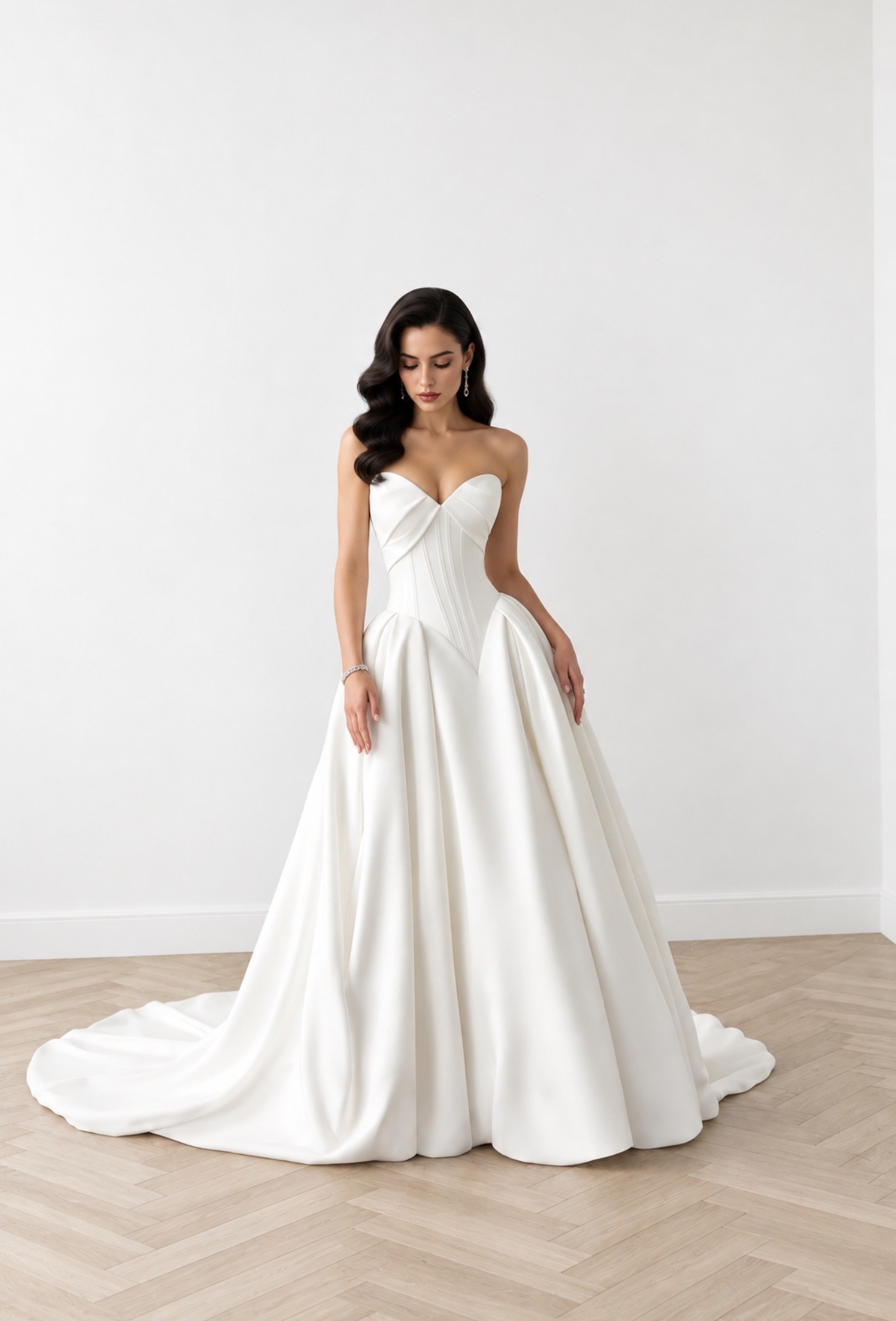 Verity — strapless sweetheart ballgown in silk-faced satin with a dramatic full skirt